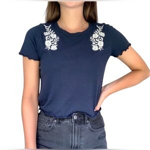 Hollister Navy White Floral Embroidered Crop Top S
